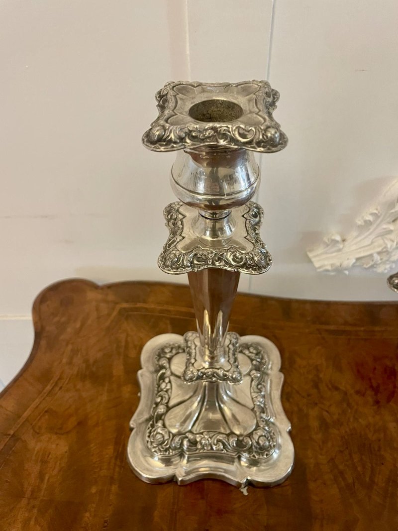 Pair of Antique Edwardian Quality Silver Plated Candelabras - Image 5